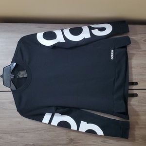 Adidas women's black sweatshirt with silk screening on both sleeves